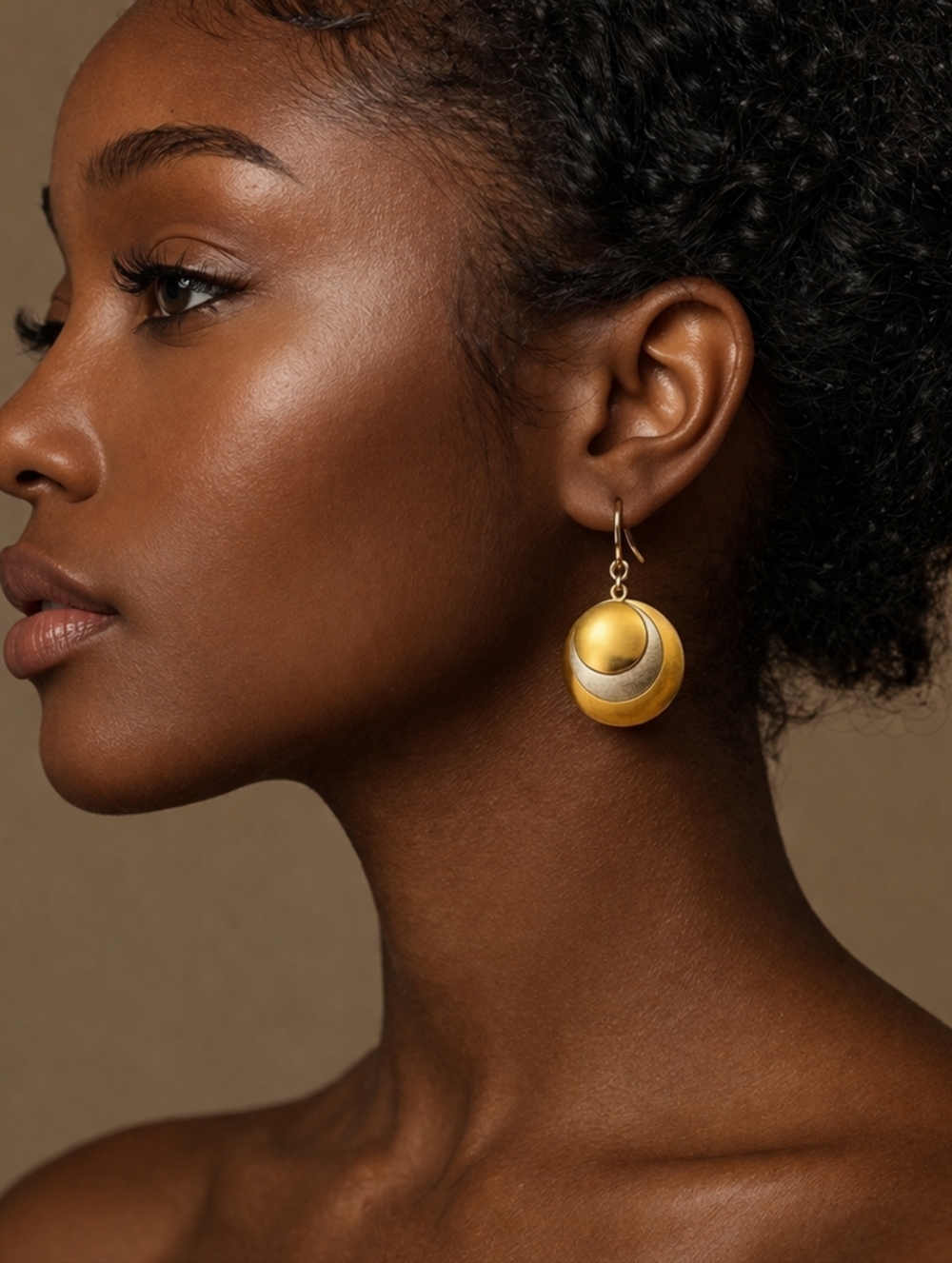 VTG PIERRE LANG Two-tone Atomic Layered Circle Disc Dangle Hook Earrings